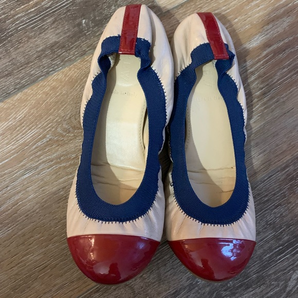 J. Crew cream flats with red and blue accents & elastic size 5.5 - Picture 2 of 9
